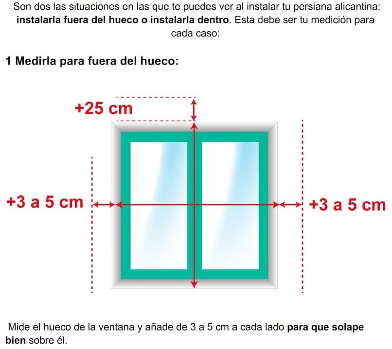 como medir alicantinas fuera de un hueco